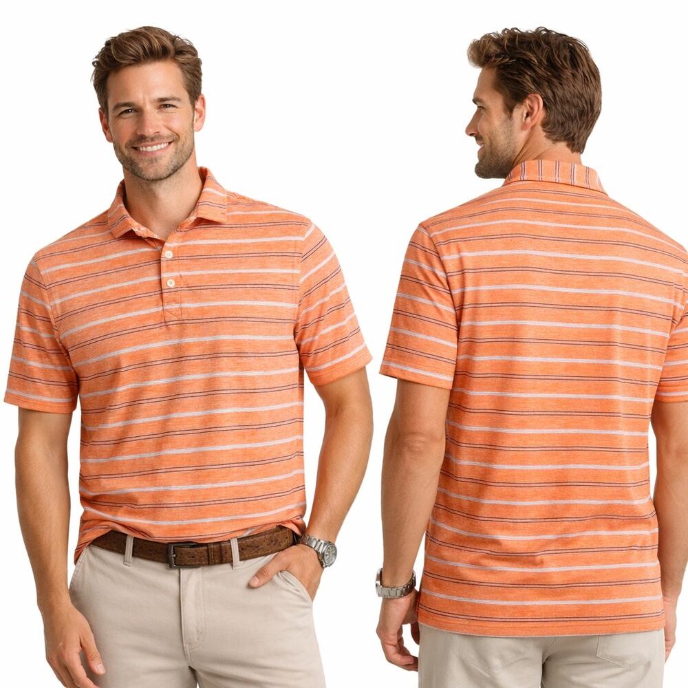EUC Orvis Orange Stripe Pima Cotton Polo Shirt M‎